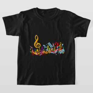 Camiseta Coloridas notas musicales jumled sobre negro