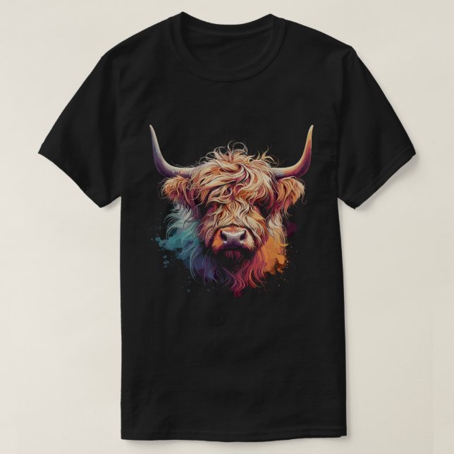 Camiseta Colorido arte acuático de la vaca Highland Natural (Diseño del anverso)