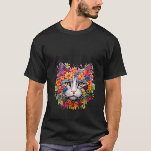 Camiseta Colorido arte de gato lindo mujer hombre gato flor