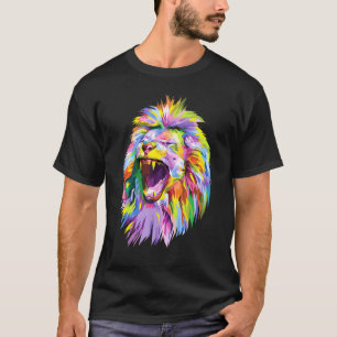 Camiseta Colorido Arte Pop De Cabeza De León Para Los Leone