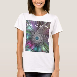 Camiseta Colorido Big Flower Resumen Trippy Fractal Textos