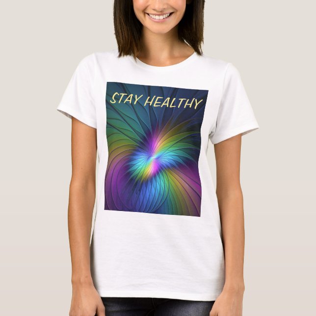 Camiseta Colorido Con Azul Moderno Resumen Arte Fractal (Anverso)