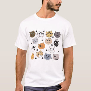 Camiseta Colorido Cute Funny Cats & Paw Pattern