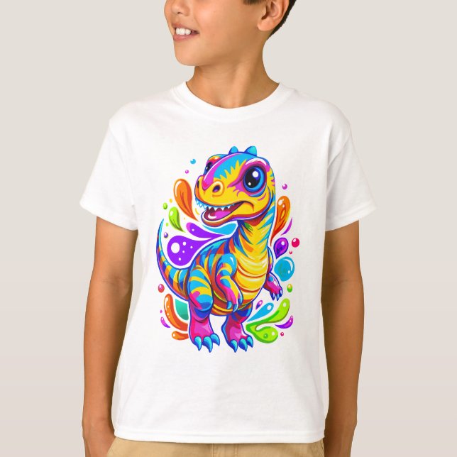 Camiseta Colorido Dino Dino a la raya (Anverso)