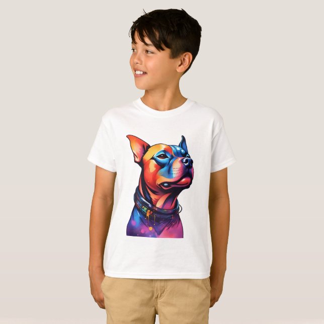 Camiseta Colorido diseño de Cyberpunk Bull Terrier, (Anverso completo)