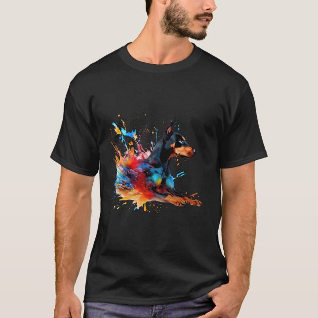Camiseta Colorido Dobermann Pintando Arte Resumen (Anverso)