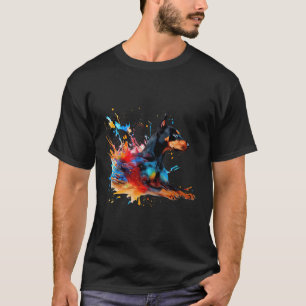 Camiseta Colorido Dobermann Pintando Arte Resumen
