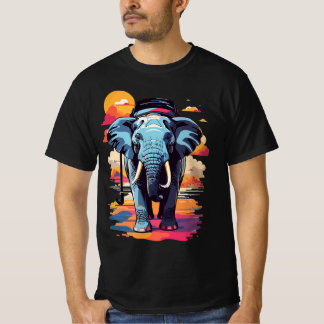 Camiseta Colorido elefante retro al atardecer