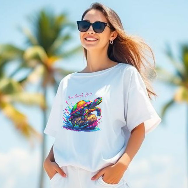 Camiseta Colorido Esplash de Tortuga- (Colorful Turtle Splash-Fisherman  Core-Dopamine Dressing-Women T shirt)