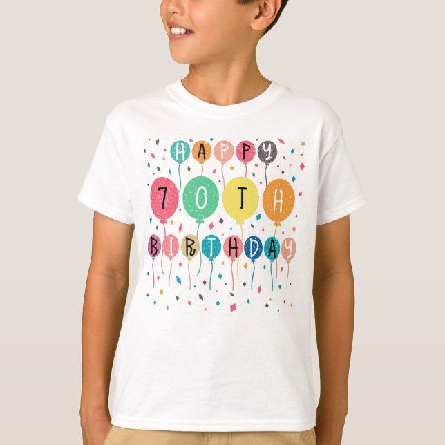 Camiseta Colorido Feliz 70 cumpleaños con globos (Anverso)