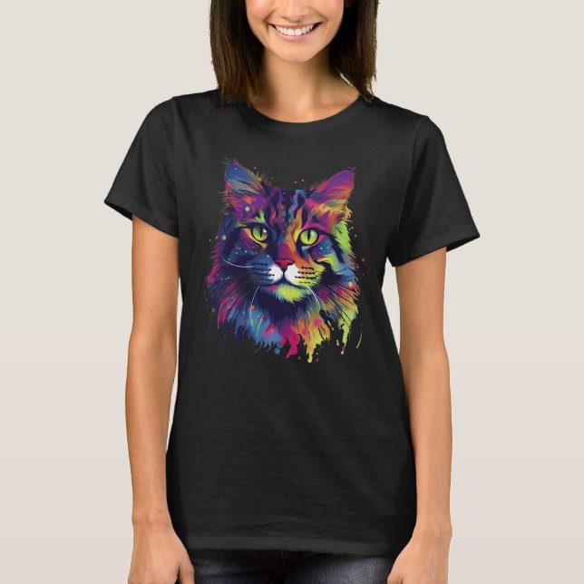 Camiseta Colorido gato de Maine-coon (Anverso)