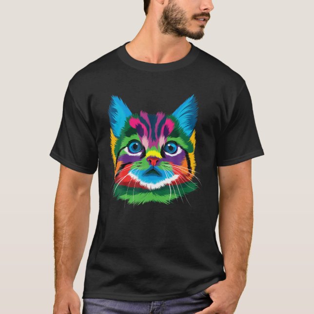 Camiseta colorido gato para los amantes (Anverso)