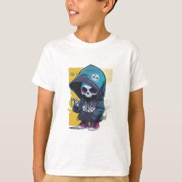 Camiseta Colorido Graffiti Style Chibi Skull in Hood