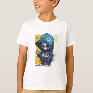 Camiseta Colorido Graffiti Style Chibi Skull in Hood