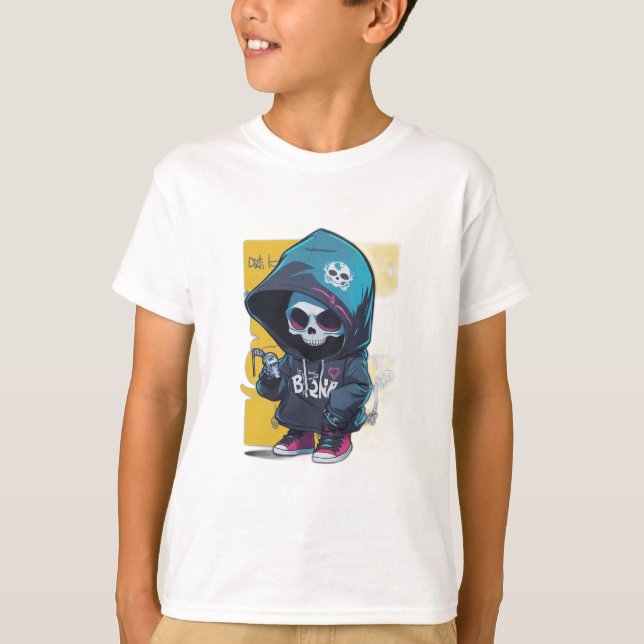 Camiseta Colorido Graffiti Style Chibi Skull in Hood (Anverso)