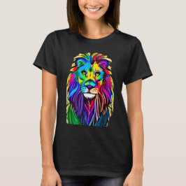 Camiseta Colorido León Enfrenta Mística Fantasía Arte
