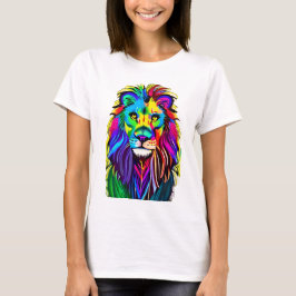 Camiseta Colorido León Enfrenta Mística Fantasía Arte