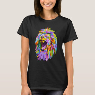 Camiseta Colorido Lion Head Cute Pop Geométrico Polígono