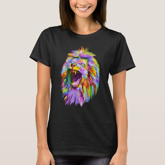 Camiseta Colorido Lion Head Cute Pop Geométrico Polígono (Anverso)