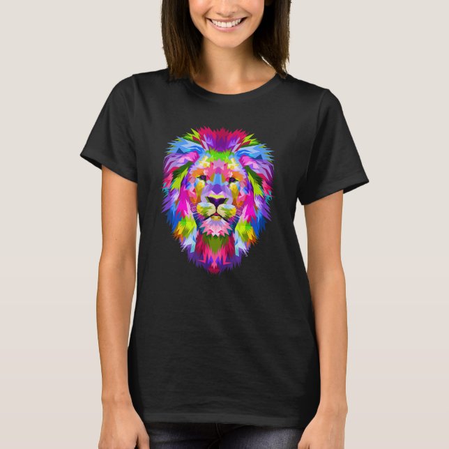 Camiseta Colorido Lion Head Cute Pop Geométrico Polígono (Anverso)