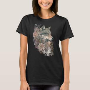 Camiseta Colorido lobo y florals acuarela en la naturaleza