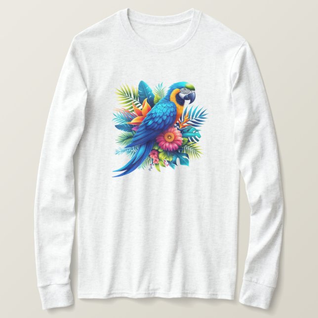 Camiseta Colorido macao tropical azul (Anverso del diseño)