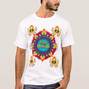 Camiseta Colorido Mandala de Diwali con Diyas Tradicionales