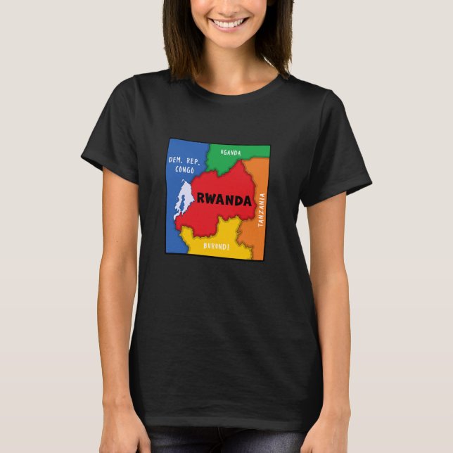 Camiseta Colorido mapa simplificado de Ruanda, país vecino (Anverso)
