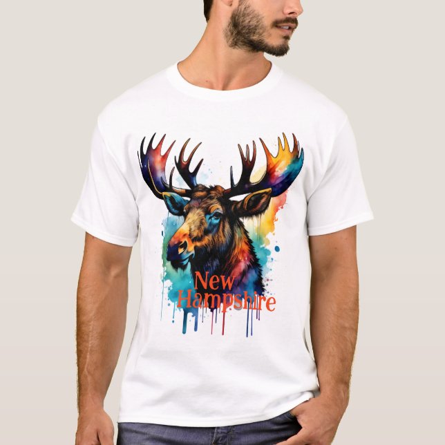 Camiseta Colorido Moose Watercolor New Hampshire (Anverso)