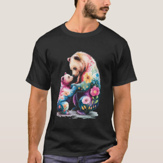 Camiseta Colorido Oso Cachorro Mamá Floral Acuarela Día de