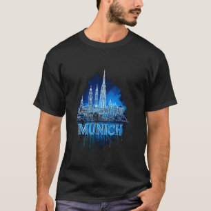 Camiseta Colorido paisaje urbano de Múnich Arte acuarela Mü