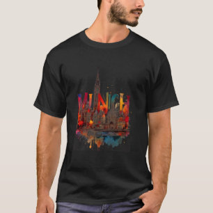 Camiseta Colorido paisaje urbano de Múnich Arte acuarela Mü