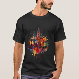 Camiseta Colorido paisaje urbano de Múnich Arte acuarela Mü