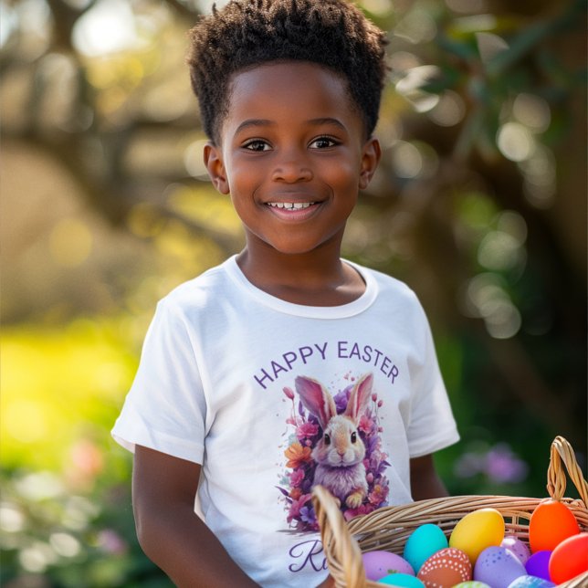 Camiseta Colorido Pastel Easter Bunny & Flowers Nombre pers (Subido por el creador)