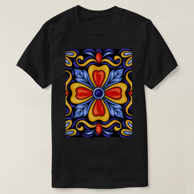 Camiseta Colorido Patrón de mosaico cerámico mexicano (Diseño del anverso)