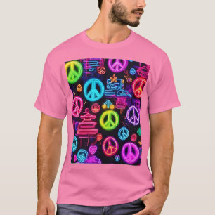 Camiseta Colorido patrón de paz neón