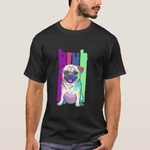 Camiseta Colorido Pop Art Style Pug Dog Gráfico Gráfica Gra