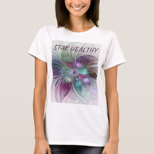 Camiseta Colorido Resumen Flor Flor Floral Fractal Art Text