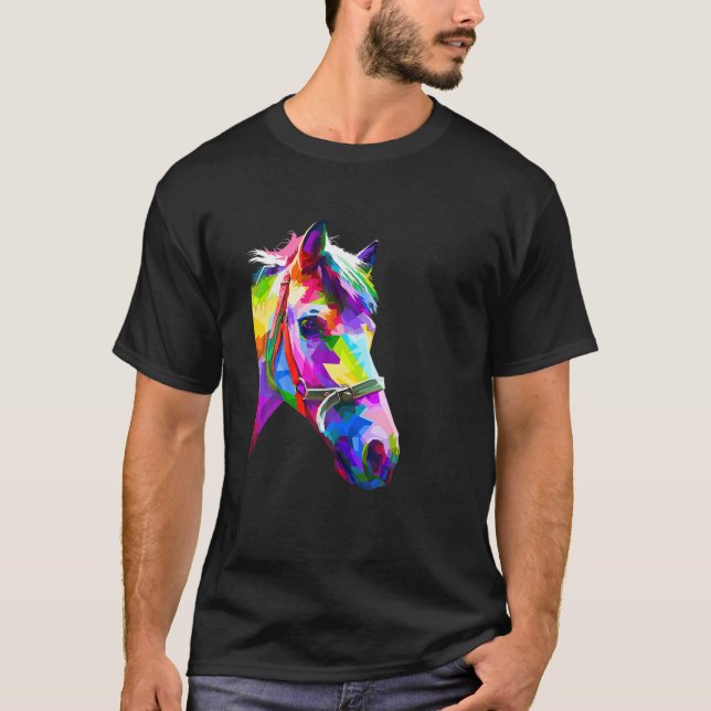 Camiseta Colorido retrato pop de caballos divertidos (Anverso)