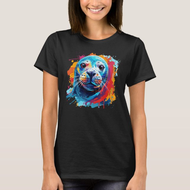 Camiseta Colorido Splash Art Seal Sea Animal Lover (Anverso)