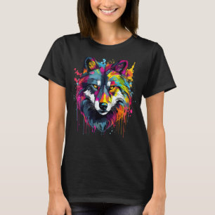 Camiseta Colorido Splash Art Wolf Wildlife Animals Lover
