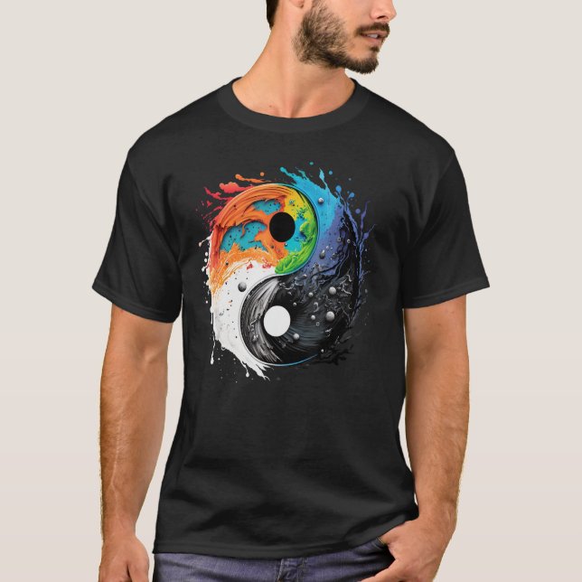 Camiseta Colorido Taoismo Yin Yang salpicado en Zen Taijitu (Anverso)