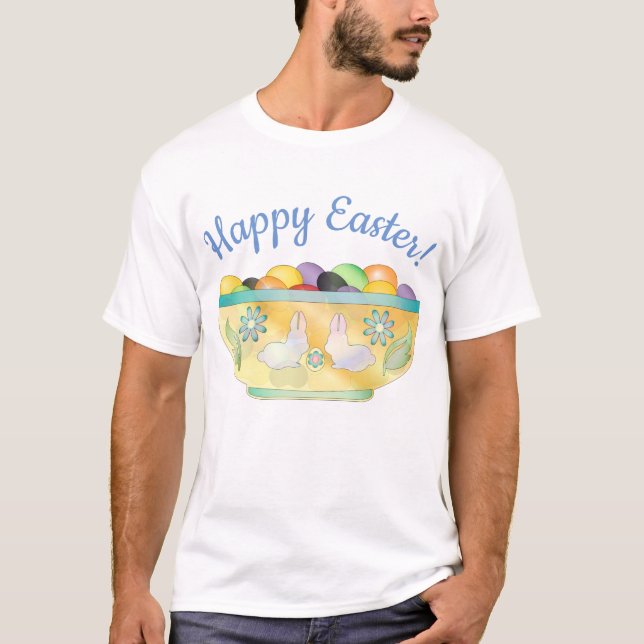 Camiseta Colorido Tazón de Huevos de Pascua (Anverso)