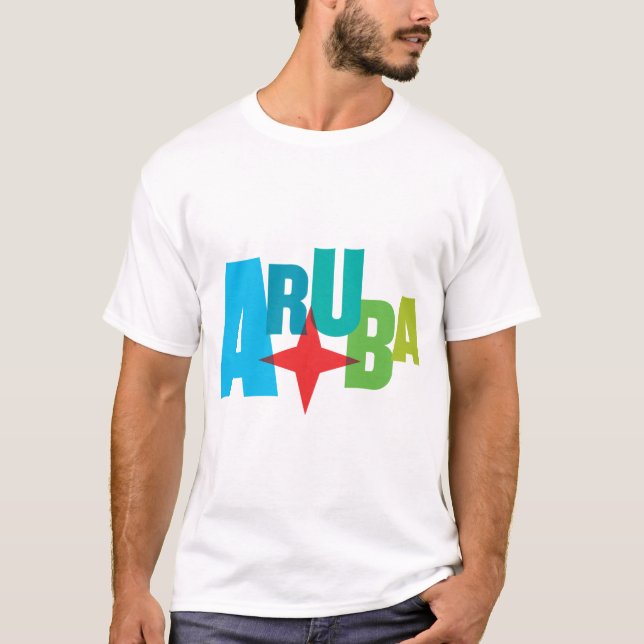Camiseta Colorido texto de Aruba con diseño de estrella roj (Anverso)
