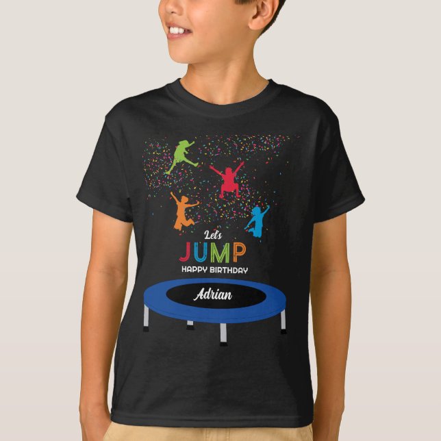 Camiseta Colorido Trampoline Park Saltar niños Fiesta de cu (Anverso)