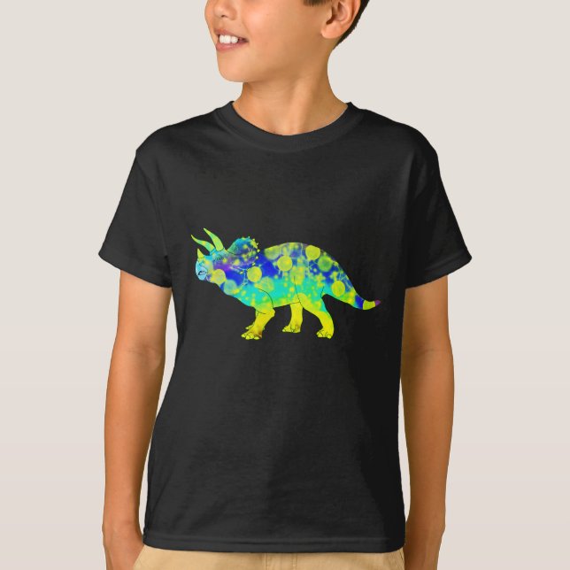 Camiseta Colorido Triceratops Dinosaurio Psicodélico (Anverso)
