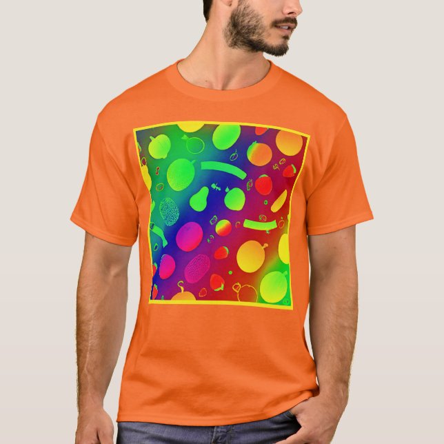 Camiseta Colorido Vibrante Neon Fruits Pattern Art (Anverso)