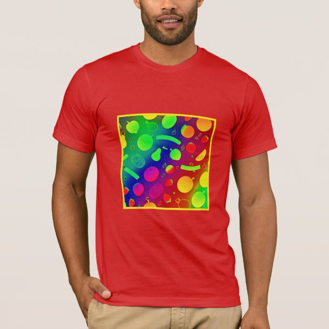 Camiseta Colorido Vibrante Neon Fruits Pattern Art (Anverso)