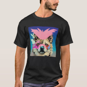 Camiseta Colorido Vibrante Perro Gato Tigre León con Plumas