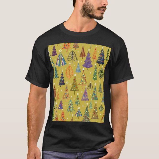 Camiseta Coloridos árboles de Navidad: fondo festivo. (Anverso)